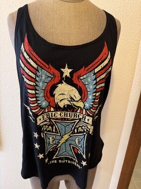 Eric Church Women’s Black Graphic Tank Top - Red & Blue Eagle Design